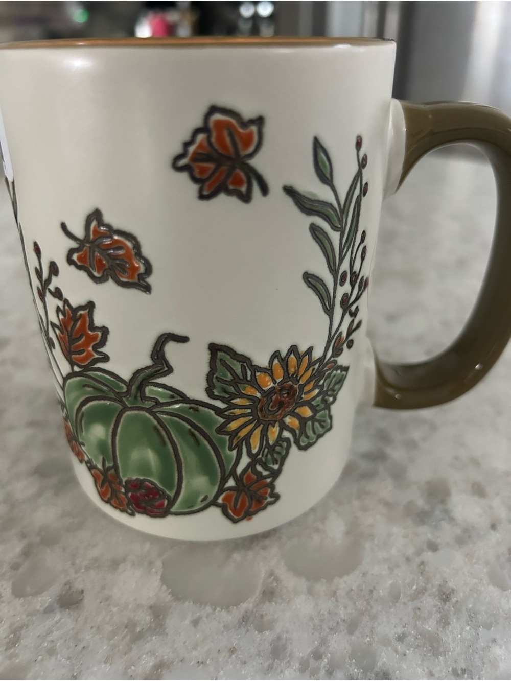 “New” Eli + Ana Ceramic Fall Mug with Olive Handle and Pumpkin Floral Design - Picture 6 of 8
